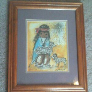 Ted DeGrazia Two Little Lambs Framed Matted Signed Print Navajo